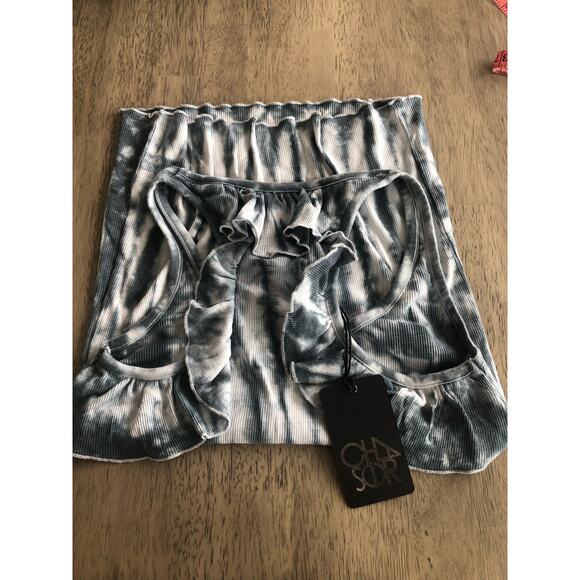 Chaser Antropologie Ribbed Racerback Tank In Blue and White - M - Picture 5 of 7